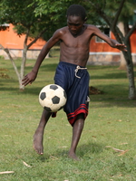 soccer boy Bugala Island, East Africa, Uganda, Africa