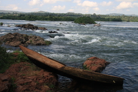 sunken boat crossing nile Jinja, East Africa, Uganda, Africa