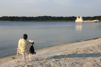 view--reading on the paradise beach Kampala, Enteppe, Bugala Island, East Africa, Uganda, Africa