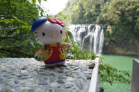 Hello kitty and Shifen Waterfall Pingxi District,  New Taipei City,  Taiwan, Asia