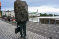 Reykjavik rock man with briefcase Downtown,  Reykjavík,  Capital Region,  Iceland, Europe