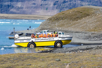 Jokulsarlon Glacier hybrid tour boat Snafellsjokull,  East,  Iceland, Europe