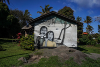House with two girls Hanga Roa,  Región de Valparaíso,  Chile, South America