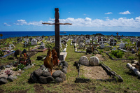 Sword and Cock of Easter Island Cemetery Hanga Roa,  Región de Valparaíso,  Chile, South America