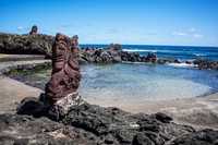 Sculpted Moai of the Seaside Hanga Roa,  Región de Valparaíso,  Chile, South America