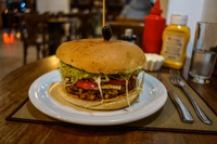 Food--Veggie burger at Colonial Restaurant La Serena,  Región de Coquimbo,  Chile, South America